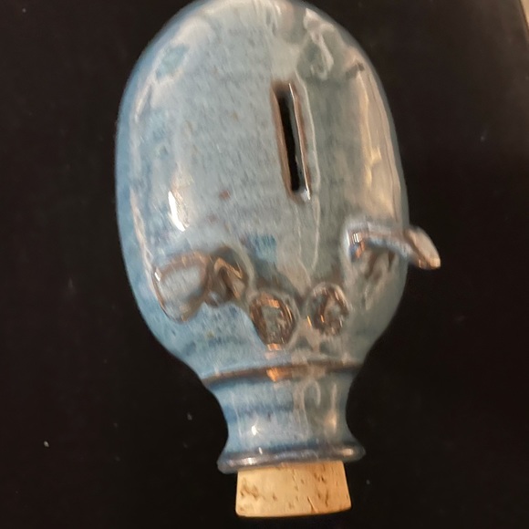 Signed Owens NC pottery piggy bank. Blue glaze - Picture 7 of 10